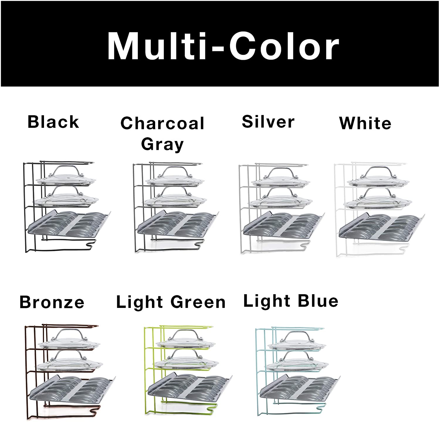 Bakeware and Lid Storage Rack with 4-Compartment Dividers