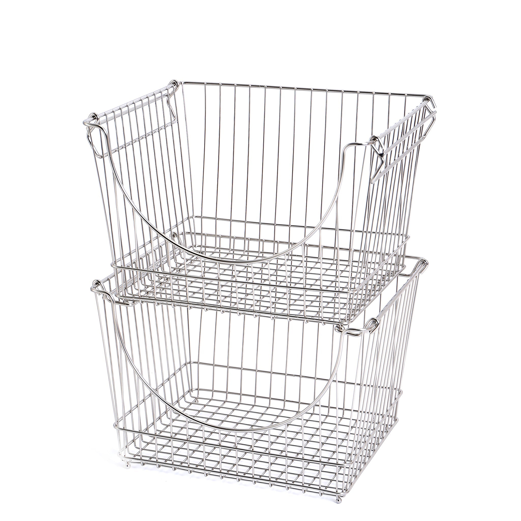 Large Metal Wire Stacking Baskets with Handles
